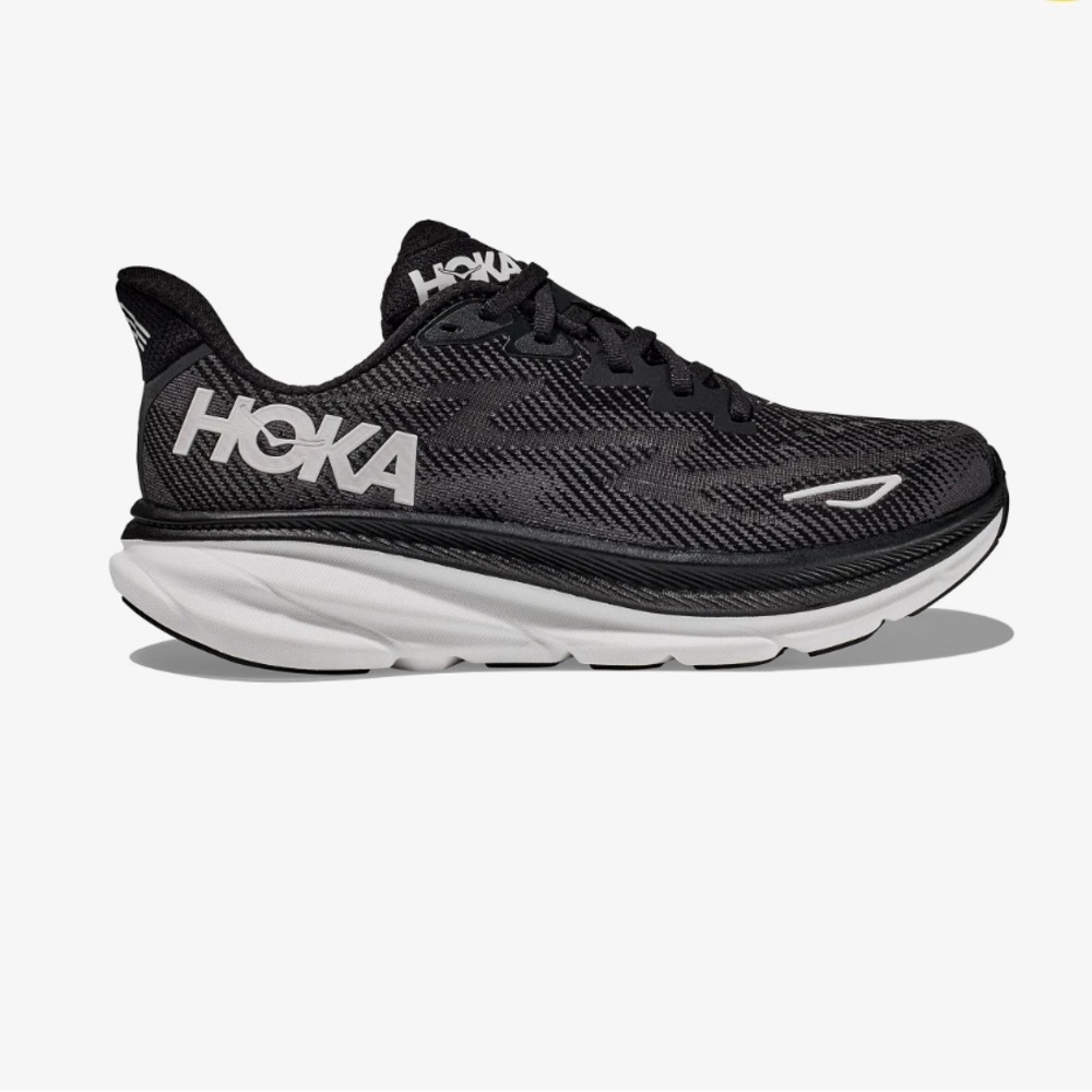 HOKA Clifton 9 Black & White Walking Shoes